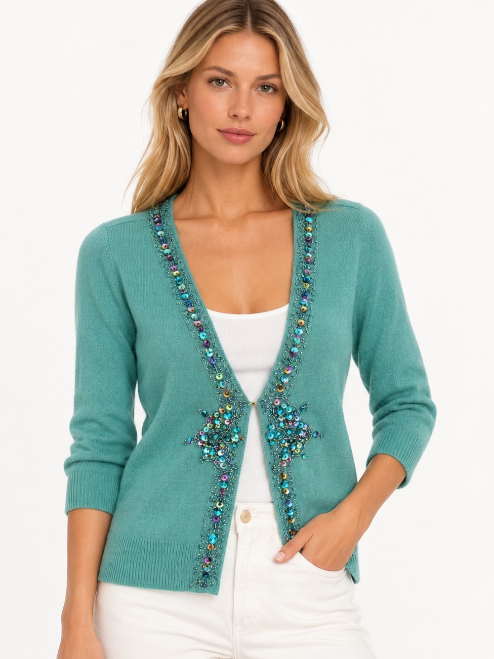 Context Embellished Cardigan Sweater Size S NWT angora soft